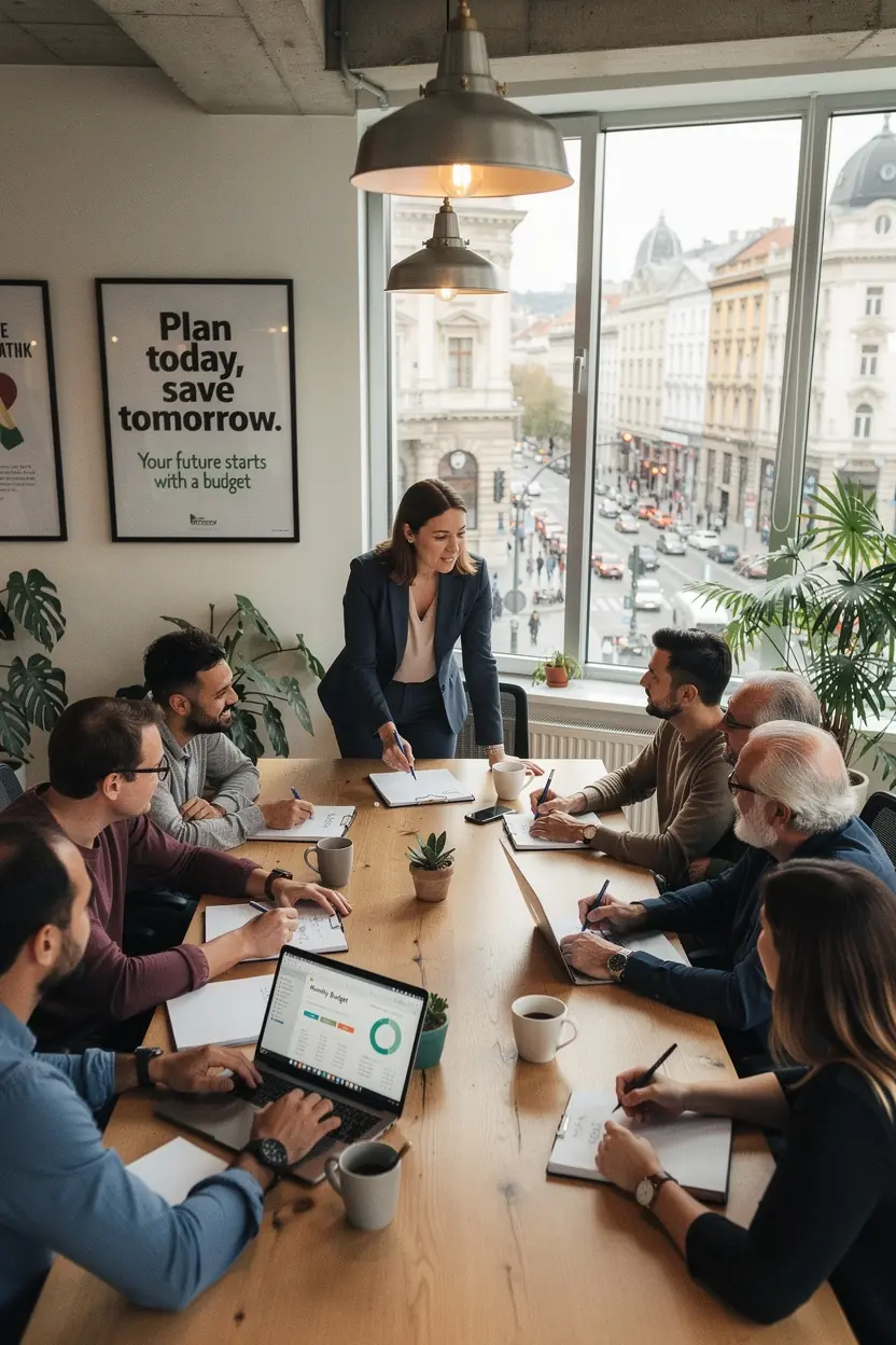 Személyes pénzügyi alapok ábrázolása, bemutatva a költségvetés tervezésének lépéseit.
